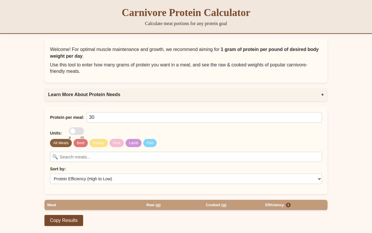 Carnivore Protein Calculator
