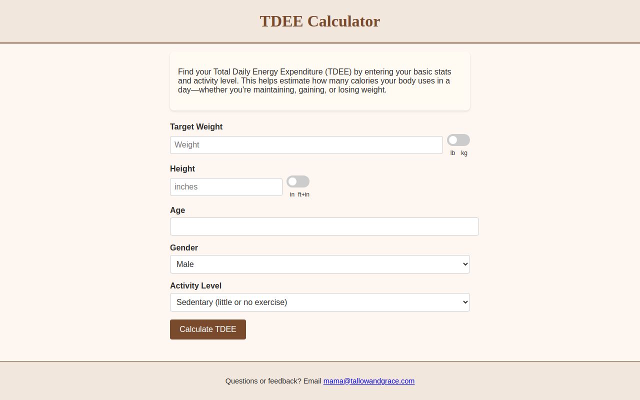 TDEE Calculator | Tallow & Grace
